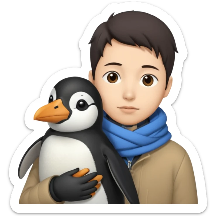 Winter penguin lying on Akashi Seijūrō’s shoulder with Akashi wearing winter clothes sticker