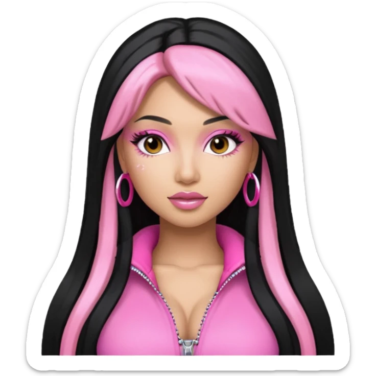 Nicki Minaj long black hair with pink highlights, pink outfit sticker
