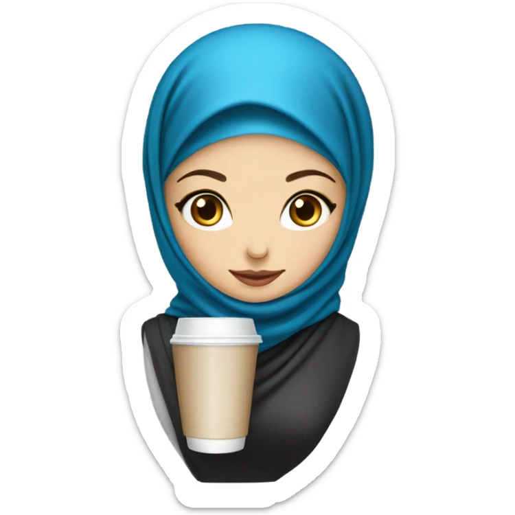 Hijab woman with white skin and blue eyes drink caffe sticker