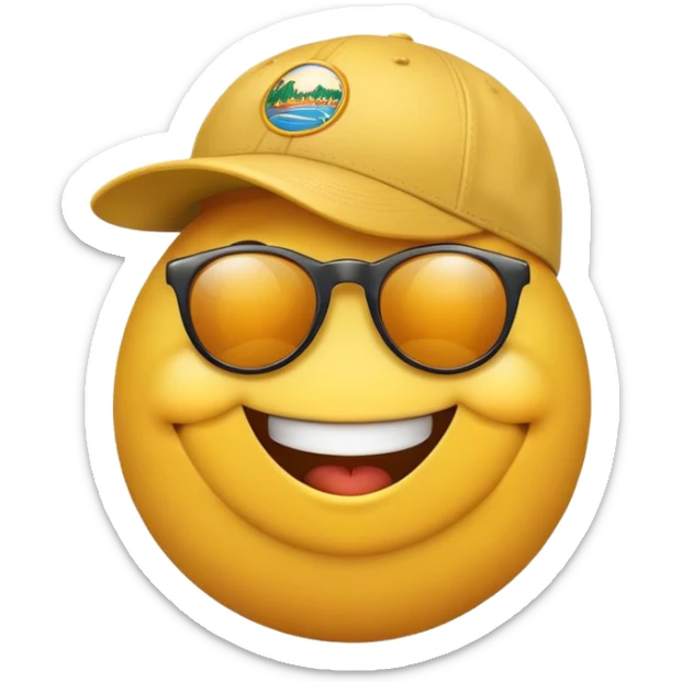 Happy yellow emoji with sunglasses and a baseball cap that says florida sticker
