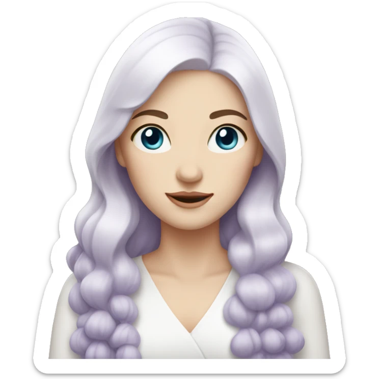 Woman with pale skin, lavender eyes, and white hair sticker