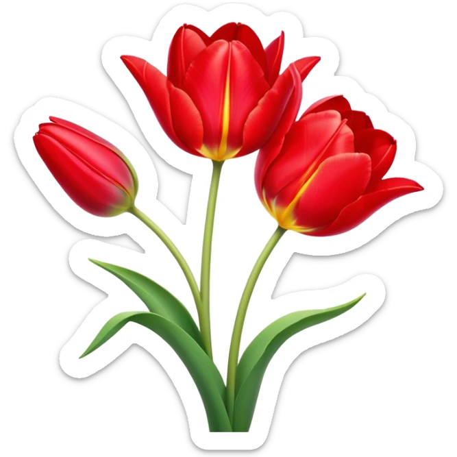 ​Cinematic Realistic Tulip, depicted as a single, exquisitely detailed bloom with vibrant red petals and a delicate stem, softly illuminated by natural light that highlights its graceful beauty and elegant form, sticker