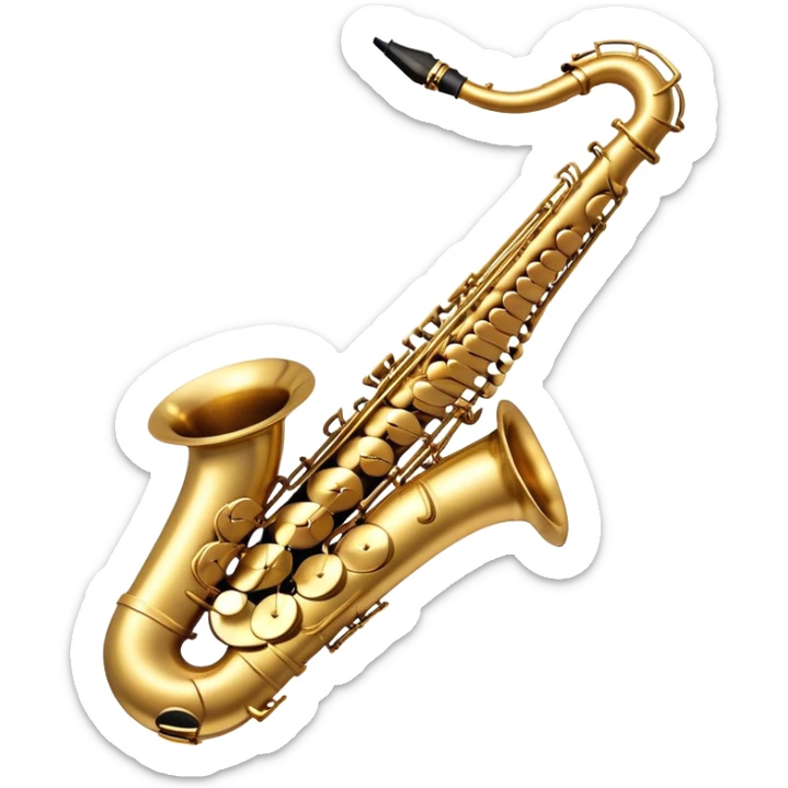 Cinematic Realistic Saxophone, smooth, curving brass body with a golden finish, soft reflections of warm light catching the details, a player’s fingers carefully pressing the keys, glowing with a jazzy, atmospheric charm. sticker