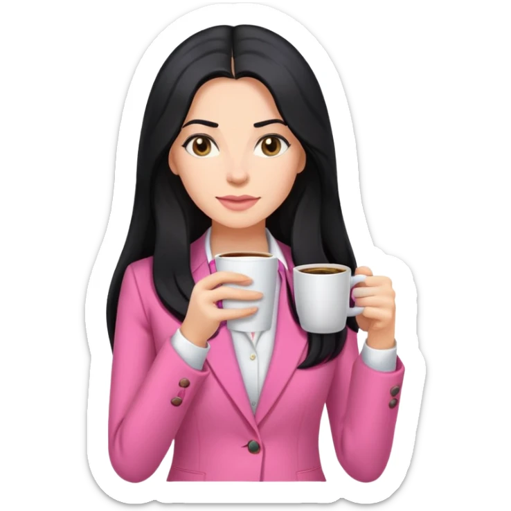 business dressing pink clothes woman  caucasian with a long black hair drinking coffee sticker