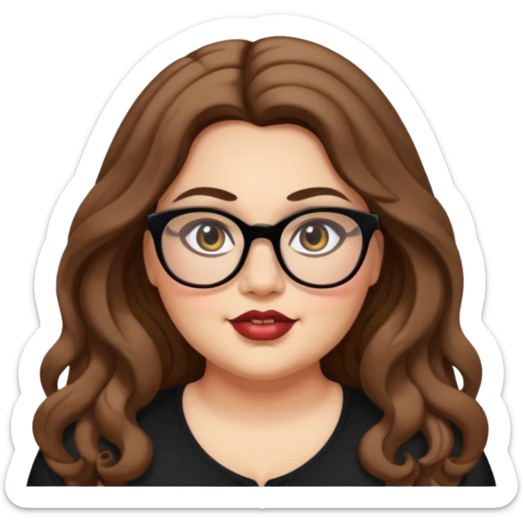 plus size, long brown wavy hair, baddie,pretty, makeup, black eyeliner, long hair, Spectacles  sticker