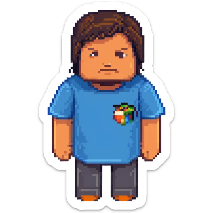 Minecraft character of Jack Black wearing a blue t-shirt sticker