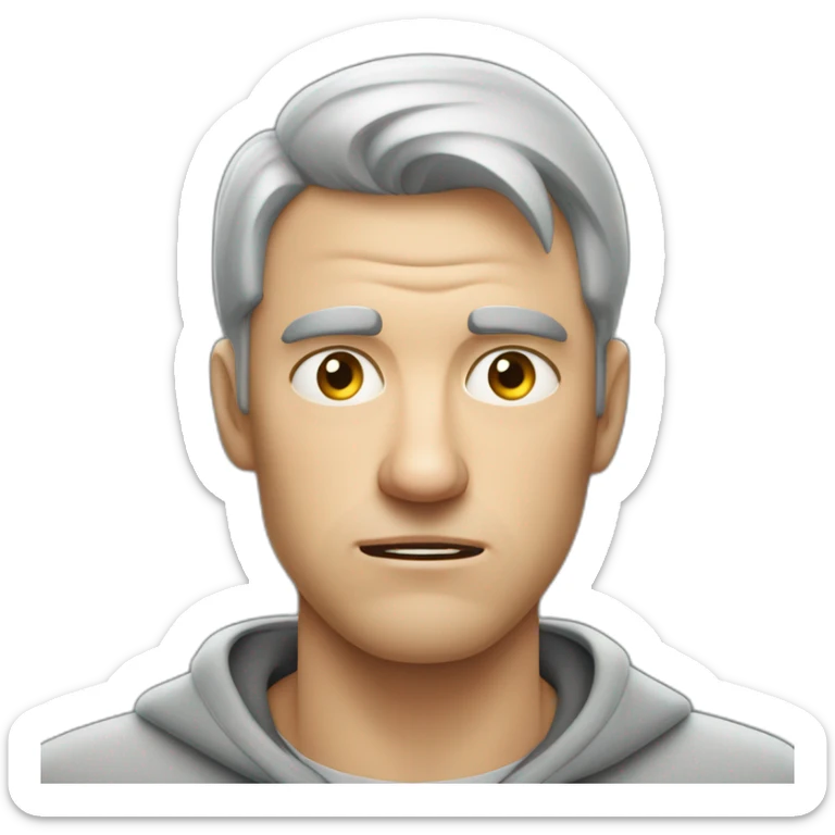tired white man with very very very short hair in gray sweatshirt is very very very angry sticker