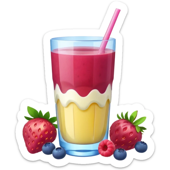 Juice contains: Strawberry Yoghurt, Blueberries, Apple Juice, Raspberries, Banana & Ice. In 3D. Aesthetic sticker