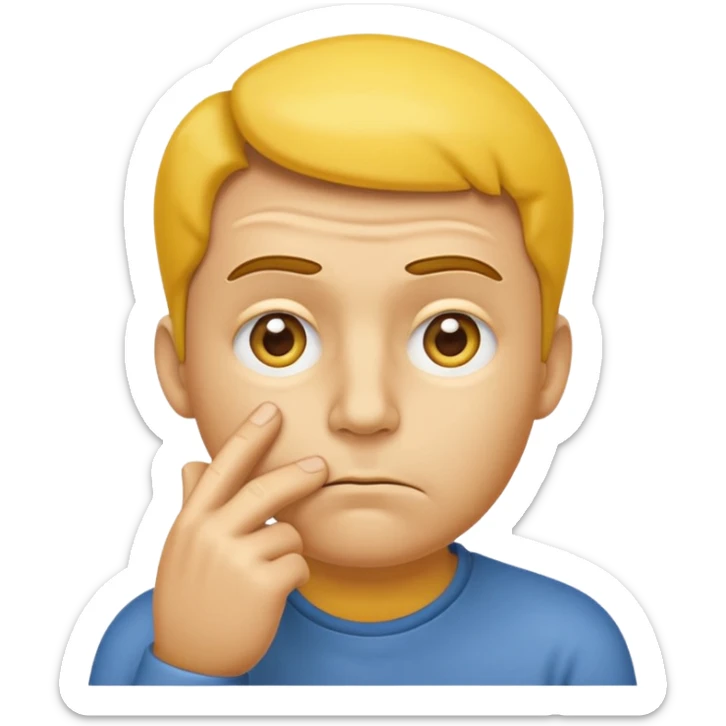 animated thinking face emoji, yellow face, furrowed brow, hand on chin, animated, thoughtful expression sticker