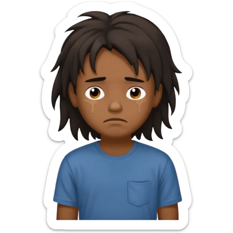 generate a pretty bratz brown skinned boy with black messy long hair wearing a brown tshirt in bed. Looking sleepy sticker