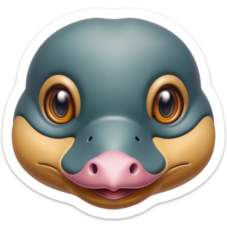 cute close-up of platypus face, zoom in on duck bill and eyes, anatomically accurate but adorable, detailed features, proper coloration, natural expression sticker