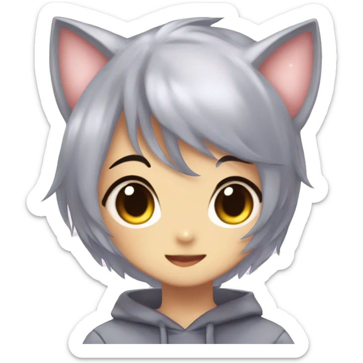 Cute Kawaii Beautiful Gorgeous Sparkly Shiny Blushing Anime Style Shojo Catboy With Pretty Hair And Hoodie Trendy Style Outside sticker