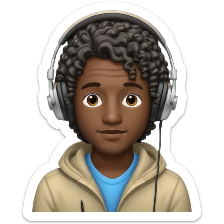 black long curly hair man wearing headphones no microphone sticker