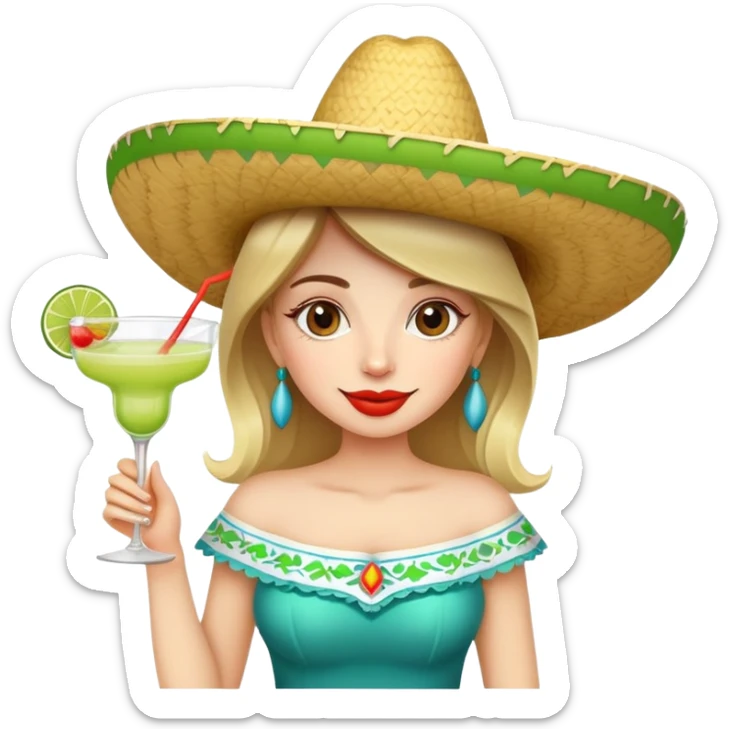 Funny girl with sombrerero and margarita  sticker