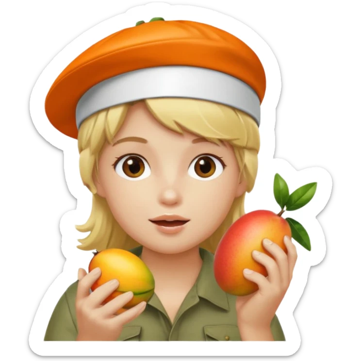 make a 67 mason eating mango name river but make him have blonde hair and a visor sticker