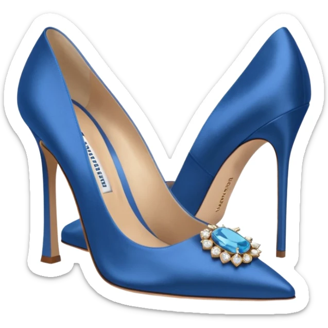 manolo blahink heels 90's satin pump with jewellry at front blue sticker
