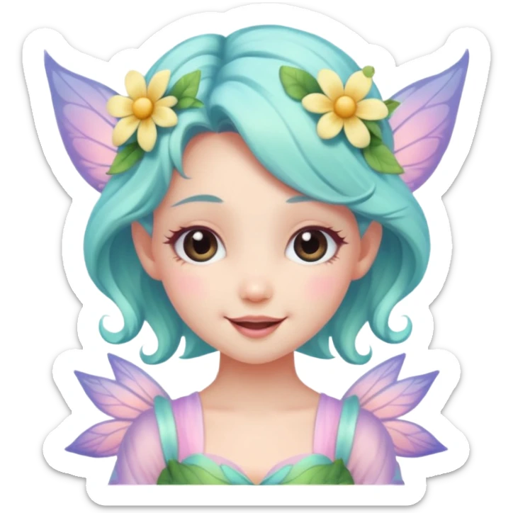 cute pastel fairy girl flower head decoration wink sticker