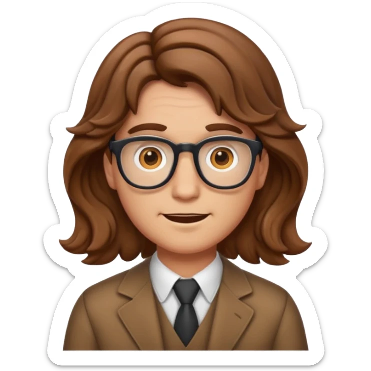 give the nerd emoji brown wavy hair in a center part sticker