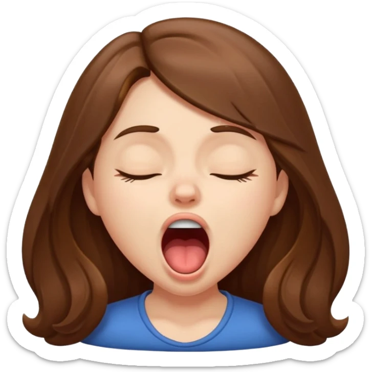 sleepy girl with long brown hair mouth open in a yawn sticker