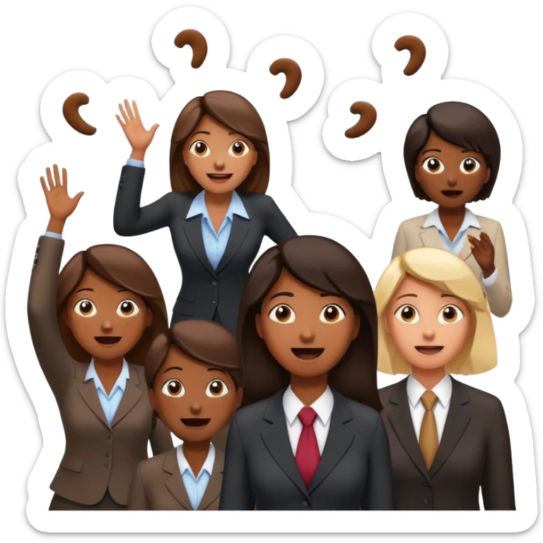 Poop flying everywhere executives trying to catch it as another women worker laugh looking on l sticker