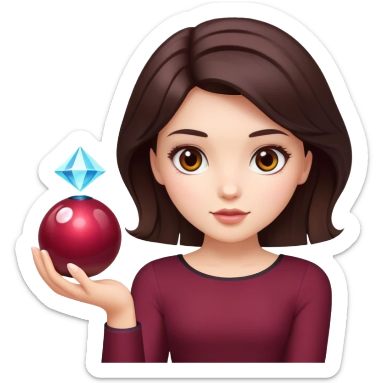A brunette girl with a square hairstyle , with a magic ball Burgundy sticker