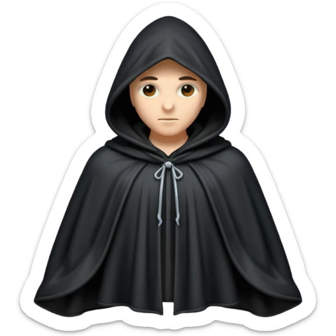 hooded cloak object icon, dark fabric cloak with deep hood, fantasy style, soft folds, 3D cartoon, mobile game icon style, centered, clean background, soft shadow, no text, no watermark
 
 sticker