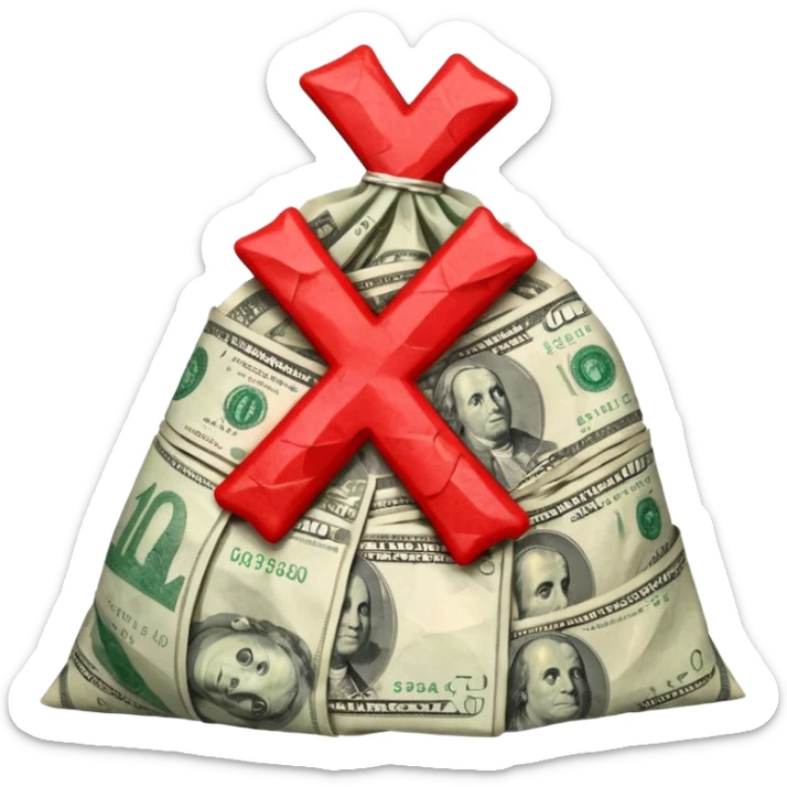 lots of money with a big red xcross over it sticker