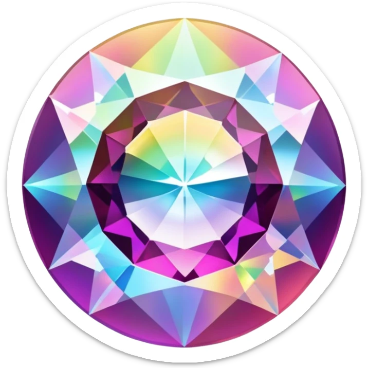 Faceted round mystic quartz with holographic rainbow effect and brilliant shine sticker