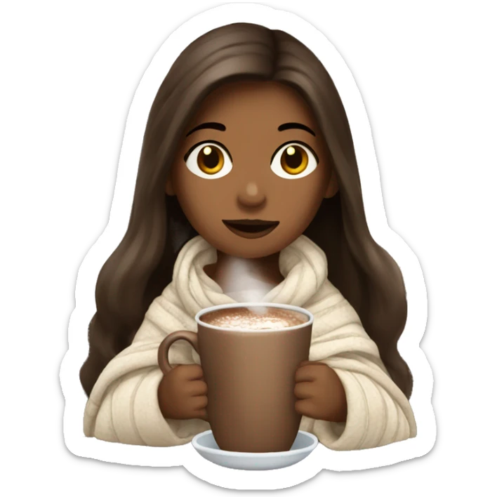 girl with brunette hair and blanket sipping on hot chocolate sticker