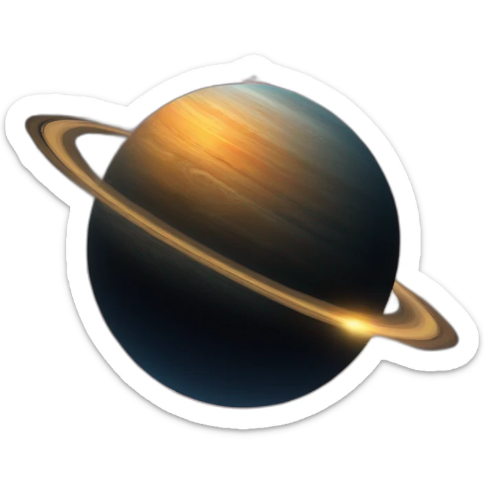 a planet in the universe with a black background with stars and rings around the planet sticker