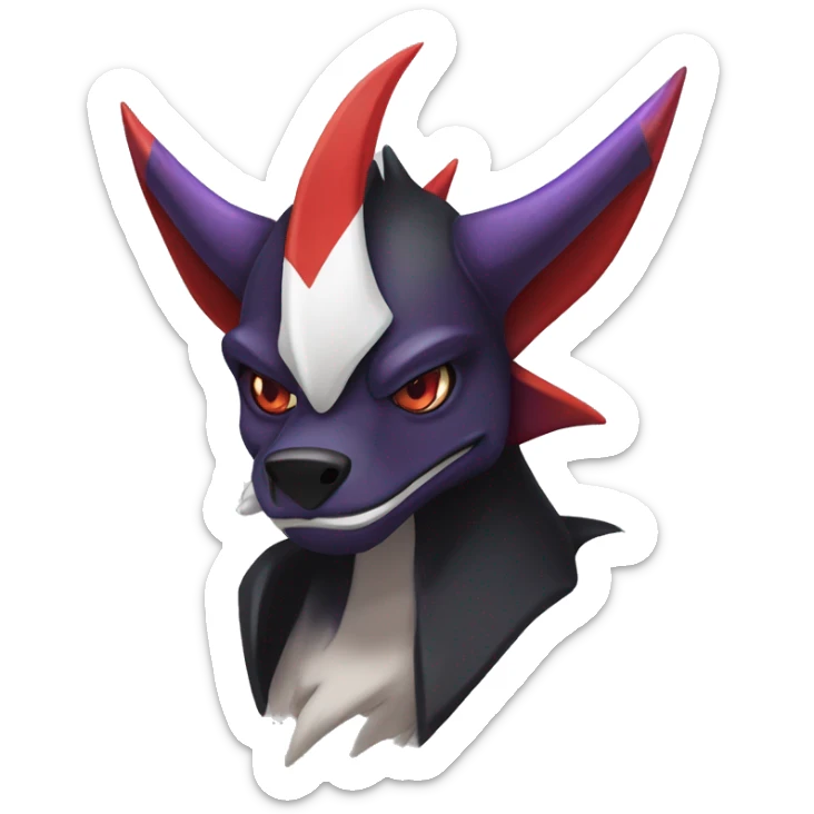 Black Cool Edgy Nargacuga-Houndoom-Garchomp-Noivern Fakémon  with White and Red and purple and black Edgy markings sticker