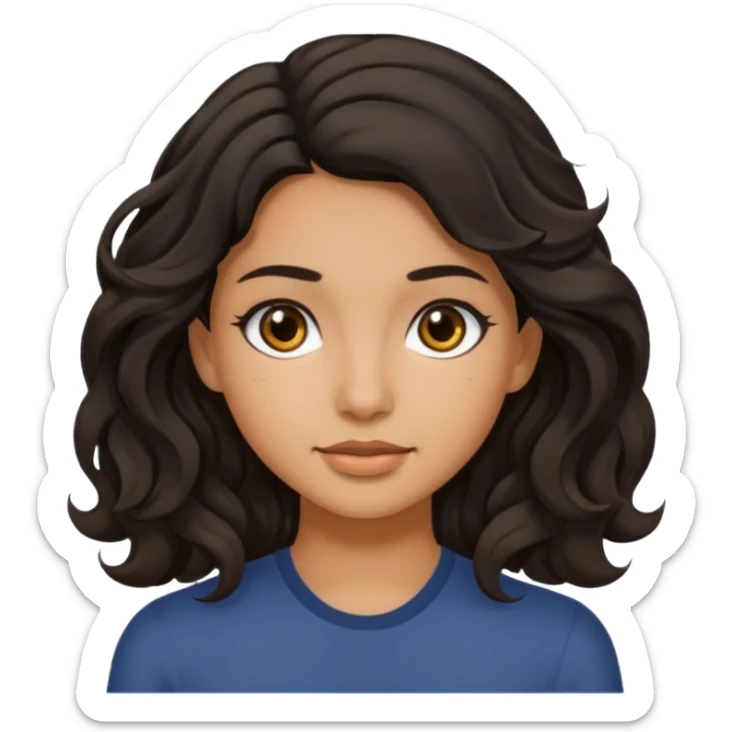 Siyah dalgalı saçlı, esmer, koyu kahverengi gözlü genç kız  sticker
