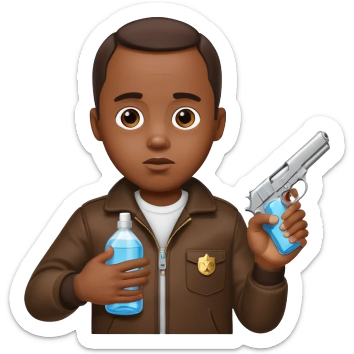 diddy shooting a gun in his right hand and baby oil in his left sticker