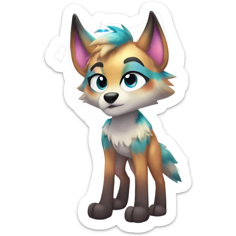 Anthro Colorful Shiny Fionbri-Falvie-sparkle-wolf-sona with cool eccentric markings full body sticker