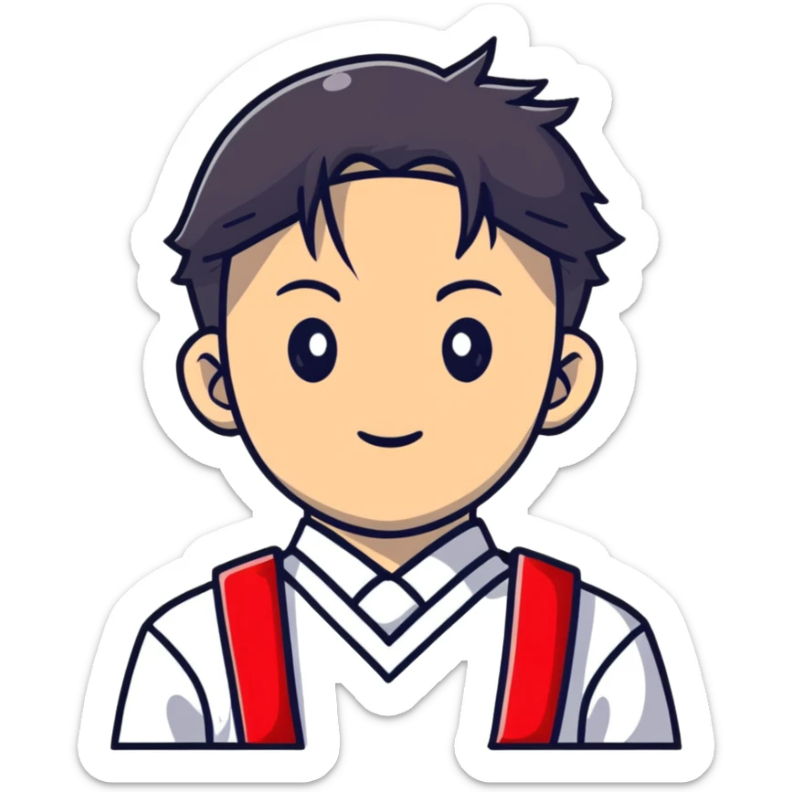 Japanese high school boy at graduation ceremony in traditional uniform with second button highlighted sticker