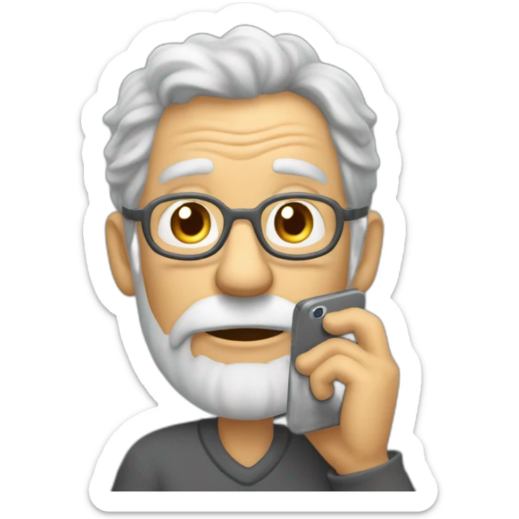 Old man with many gray hairs talking on his cell phone and his name is expeditious sticker