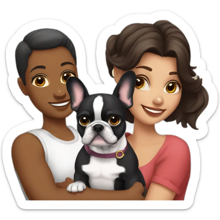 father-mother-two-daughters-brunettes-French-bulldog-black sticker