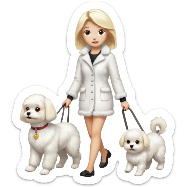blonde woman wearing white walking only one maltese dog sticker