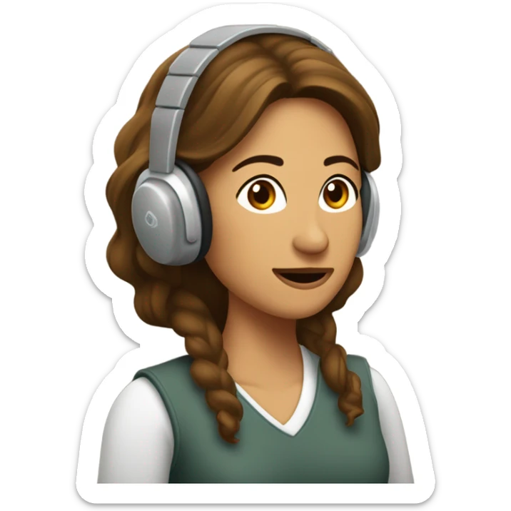 Mujer trigueña con cabello castaño y melena corriendo con auriculares  sticker