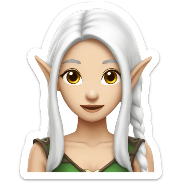 Asian feminine body slim long white hair elf leather costume sticker