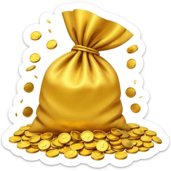 I would like a small pouch of gold coins that opens and the coins get splattered viollently meaning they splatters/scatters/falls on a 2d surface aggresively sticker