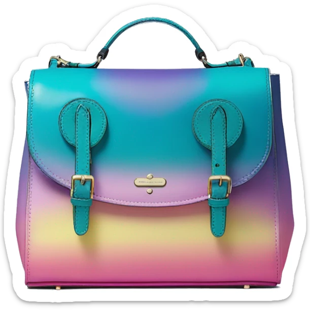 Realistic isolated blue ,teal ,pink , yellow and purple metallic ombre kate spade satchel purse.  sticker