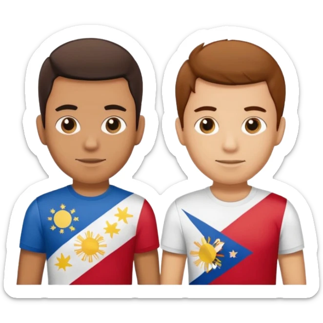 2 male Best buds , one in showing Philipines flag tshirt, one is showing Spanish flag in tshirt sticker
