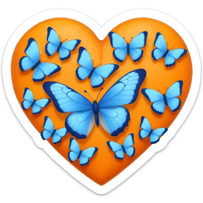 cluster of blue butterfly emojis around an orange heart emoji sticker