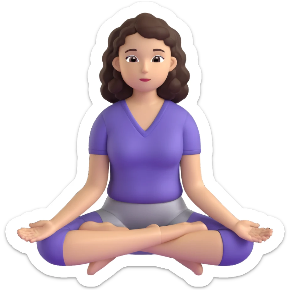 brunette girl with curly hair meditating, sitting cross-legged sticker