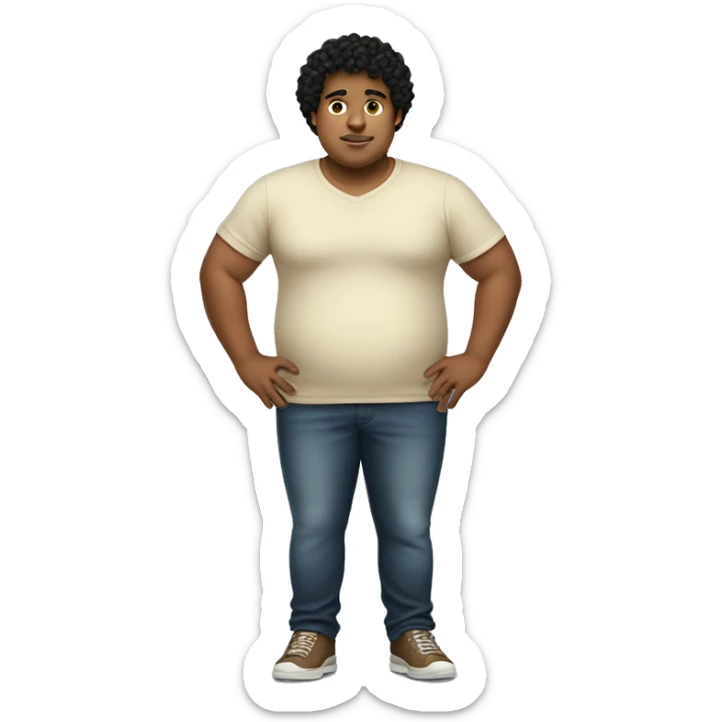 Brownish-yellow skin, overweight, young man, black curly hair. sticker