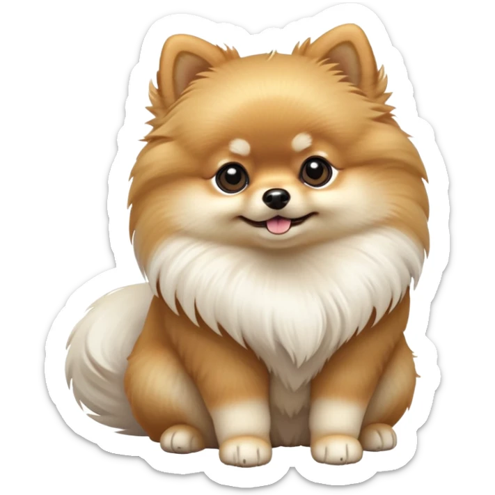 cinematic-[pomeranian]-realistic-full-body-sitting-emoji,-tail-resting-loosely-beside-its-paws,-head-tilted-dramatically, -fluffy-[cream]-fur,-simplified-yet-realistic-focused-features,-highly-detailed,-glowing-with-an-almost-sarcastic-glow sticker