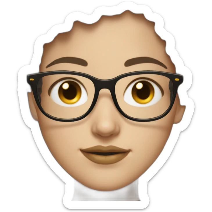 White girl with dark hair and big gold glasses sticker
