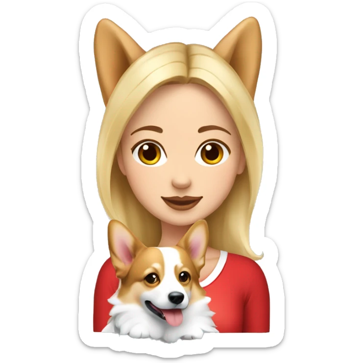 Beautiful blonde with a square hugs Welsh corgi Pembroke tricolor sticker