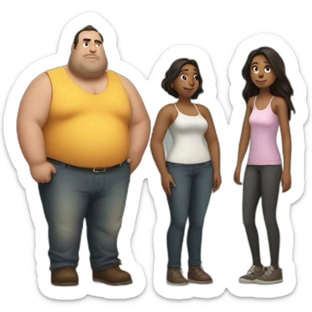 Big fat man with blackhear and skinny girl with brownhear sticker